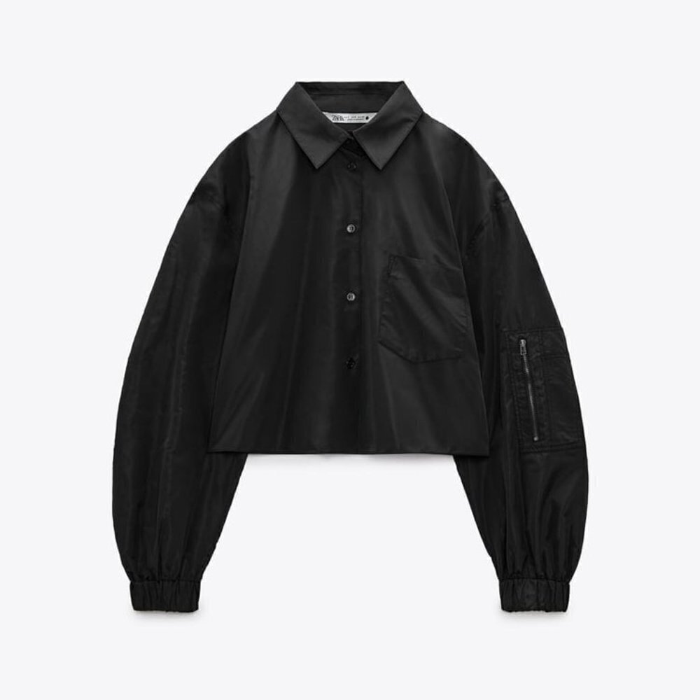 ZARA CROPPED POCKETS SHIRT BLACK SIZE 2291/652/800